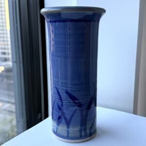 Sam Scott Northwest Studio Pottery Cylinder Vase 8" PNW - Blue Glaze